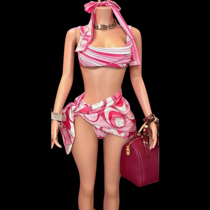 Pink Abstract Print Bikini Set