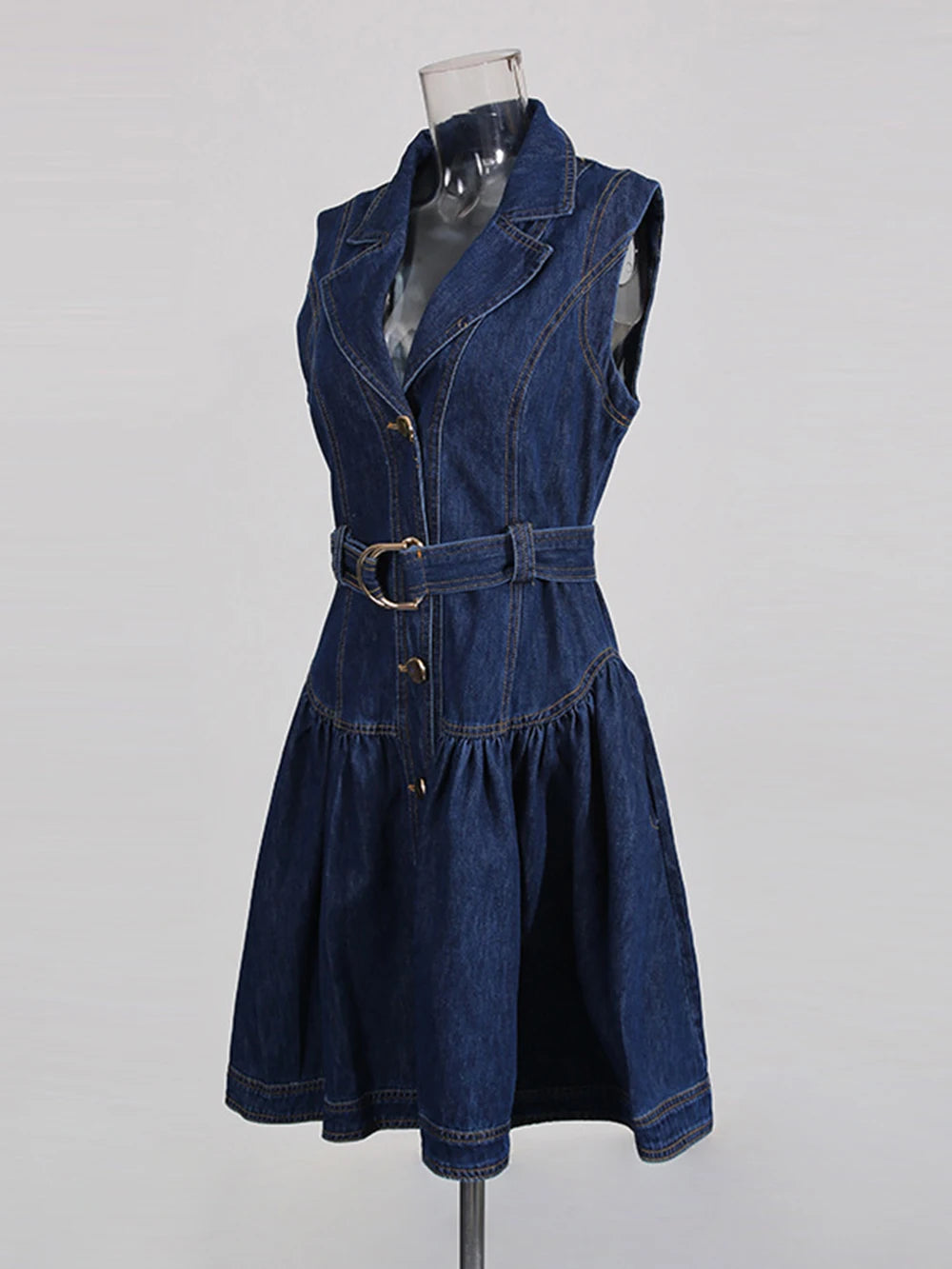 Belted Retro Denim Mini Dress