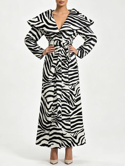 Chic Zebra Print Maxi Coat