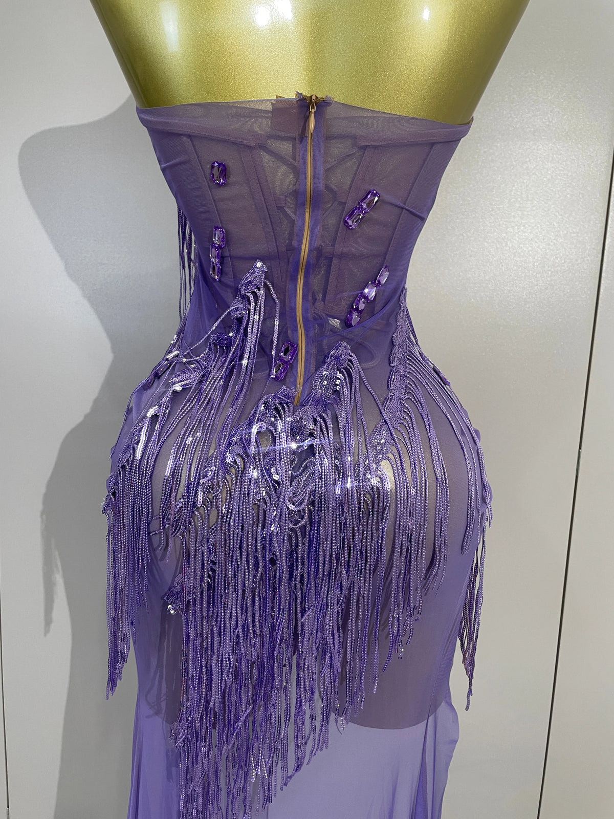 Purple Tassel Mesh Maxi Dress