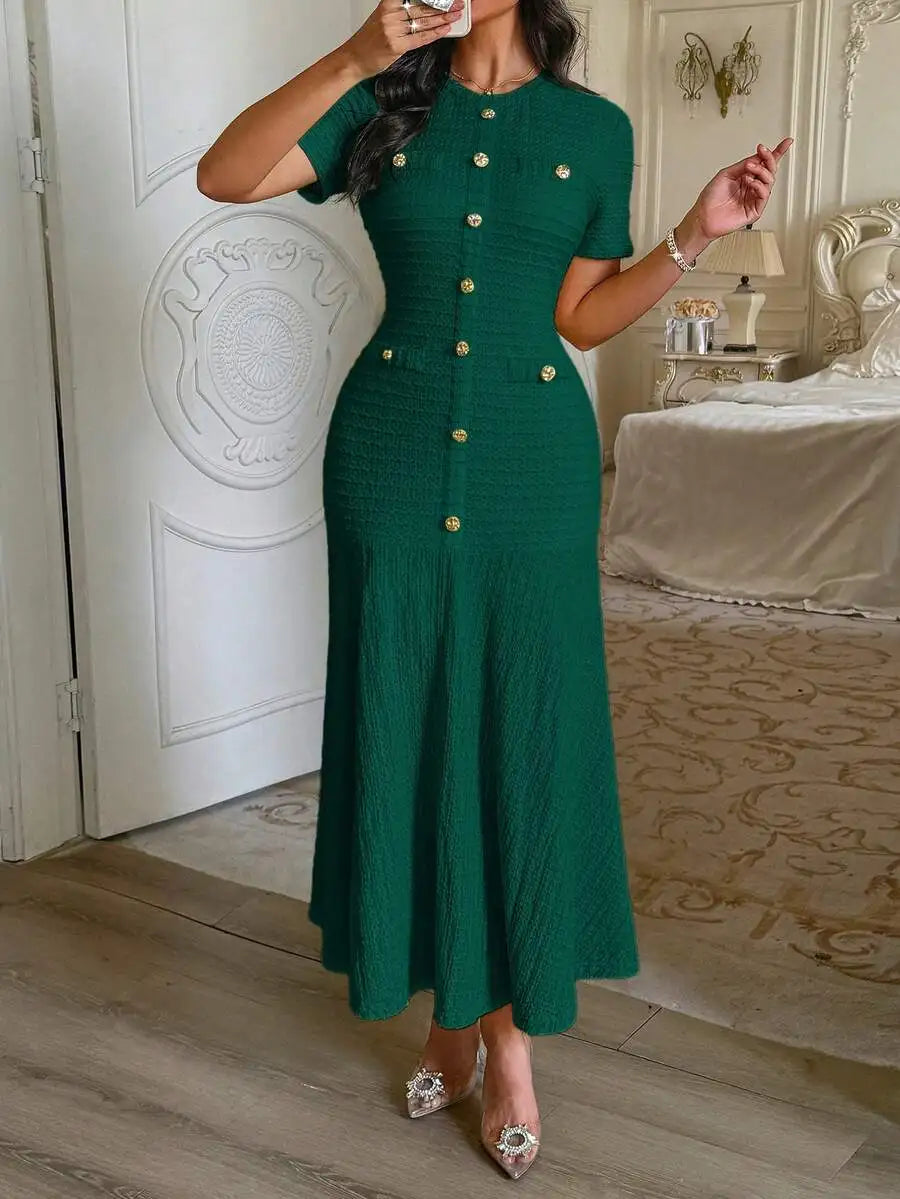 Sun-Drenched Knit Button Midi Dress