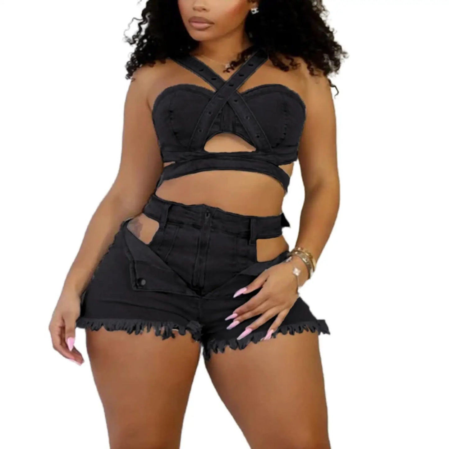 Shilla Cutout Denim Short Set