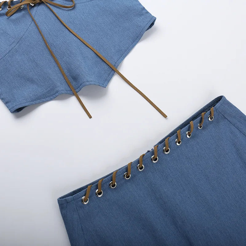 Stephania Denim Skirt Set