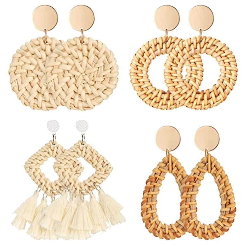 Boho Rattan Braid Drop Earrings