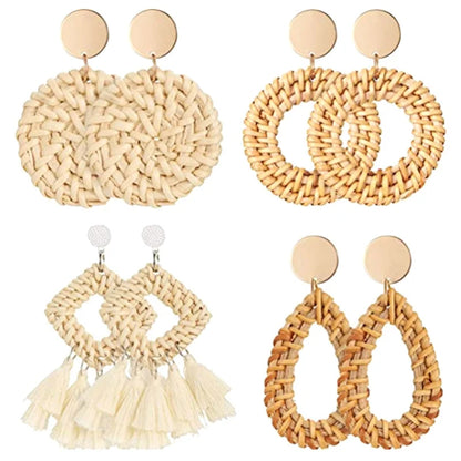 Boho Rattan Braid Drop Earrings