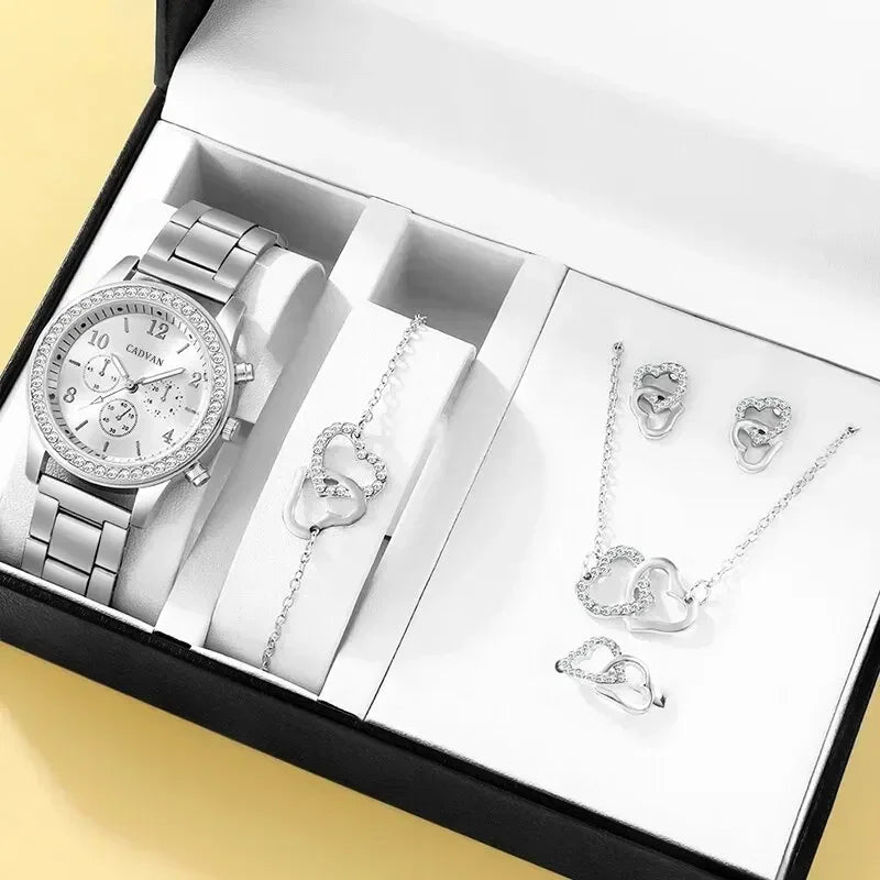 6PCS Set Luxury Watch/Earrings/Necklace