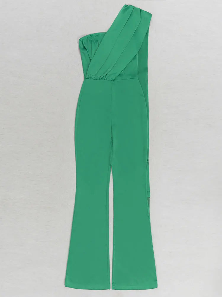 Diagonal Shoulder Satin Jumpsuit