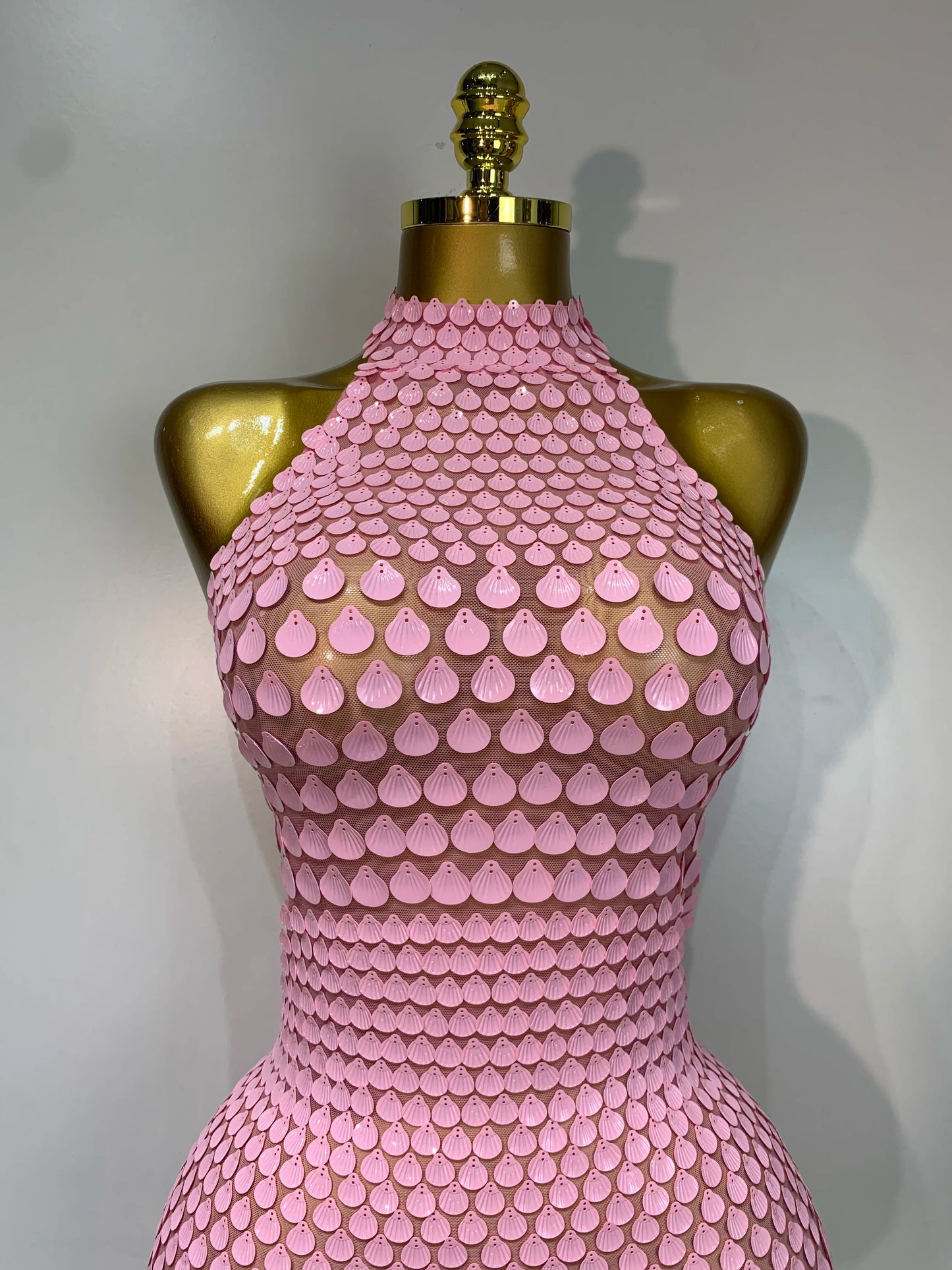 Pink Sequins Backless Mini Dress