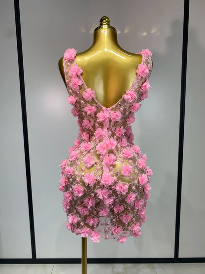 Bloom Pearls Lace Mini Dress