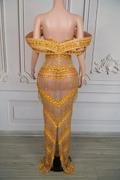 Grandiose Rhinestone Mesh Maxi Dress