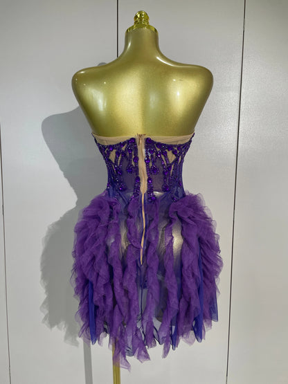 Purple Rain Mesh Ruffled Mini Dress