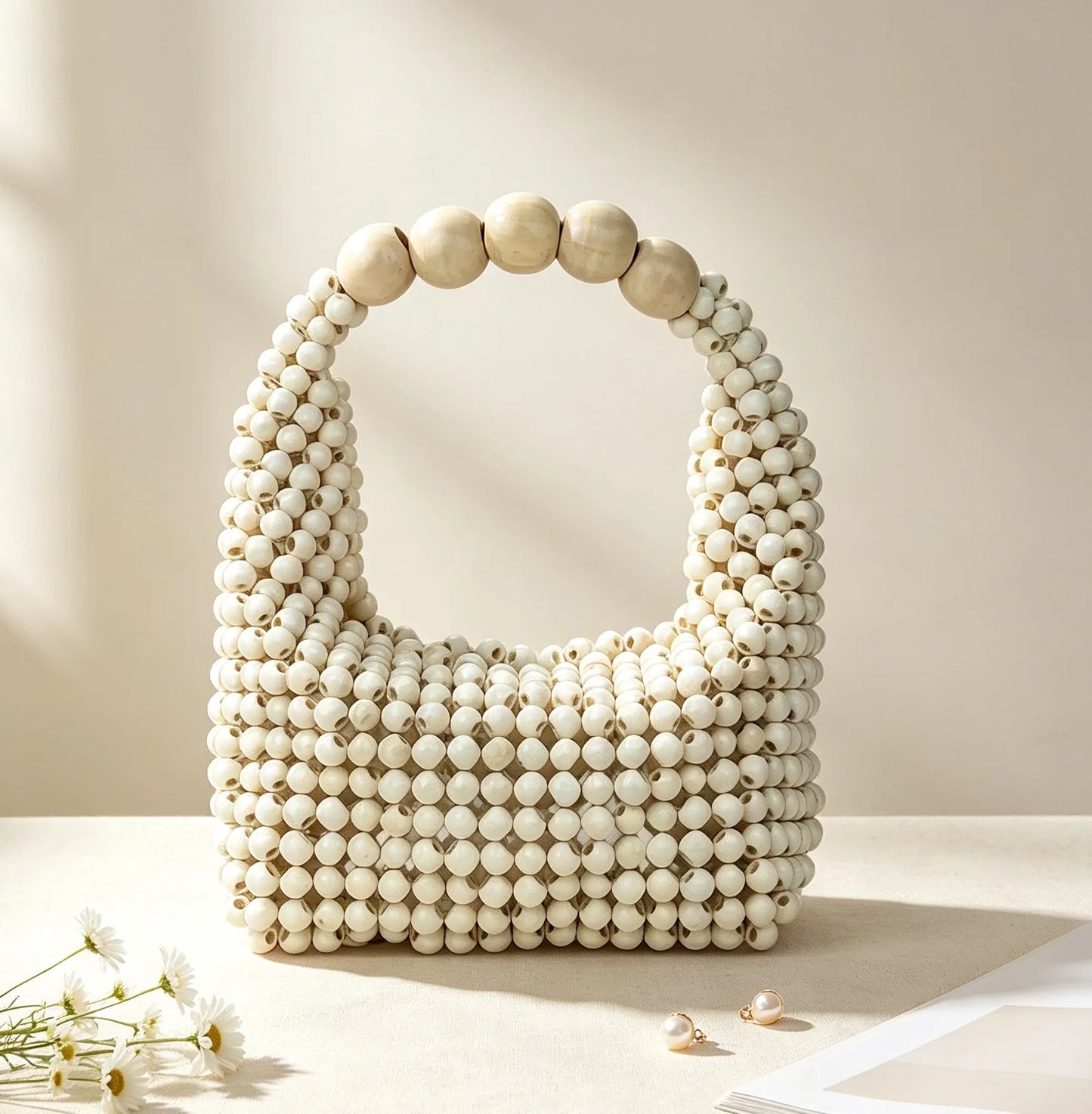 Wooden Bucket Beaded Bag