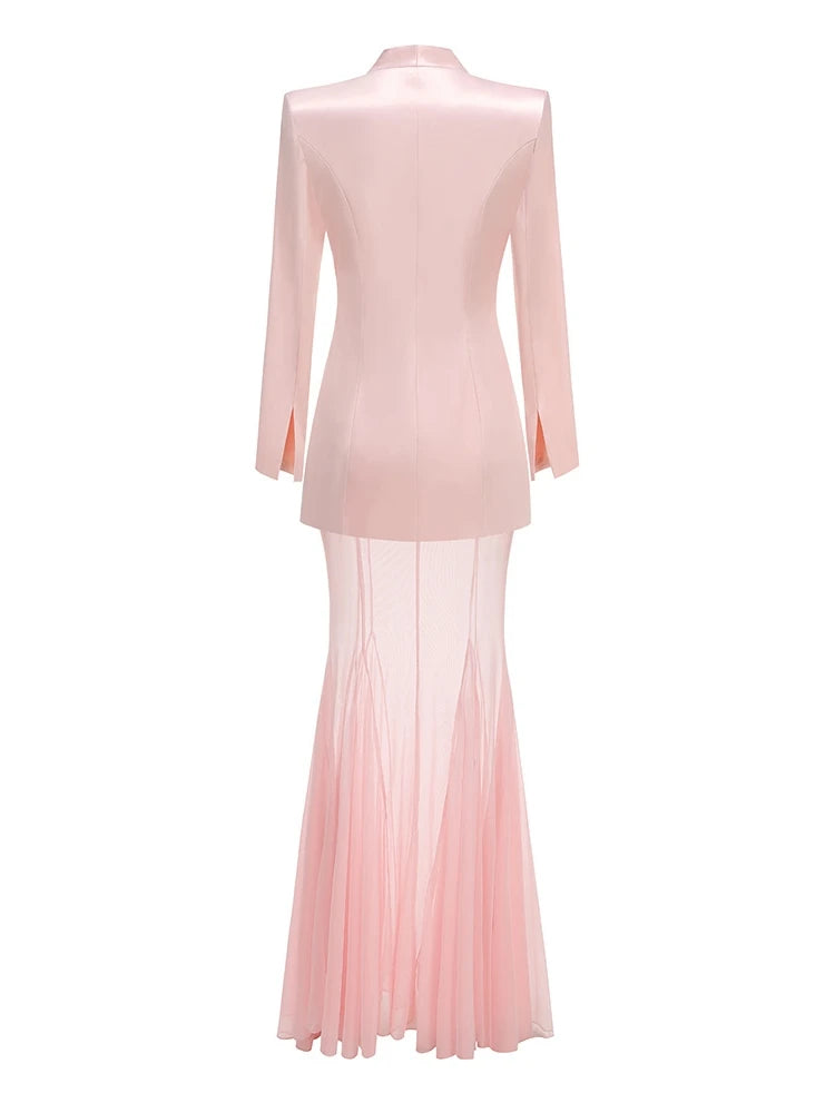 Pink Blazer Mesh Skirt Set