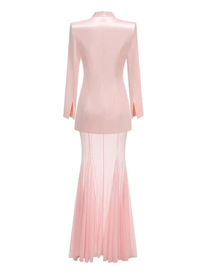 Pink Blazer Mesh Skirt Set