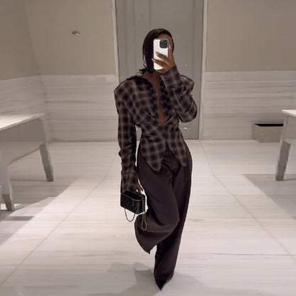 Chic Plaid Flattering Shirt Blouse
