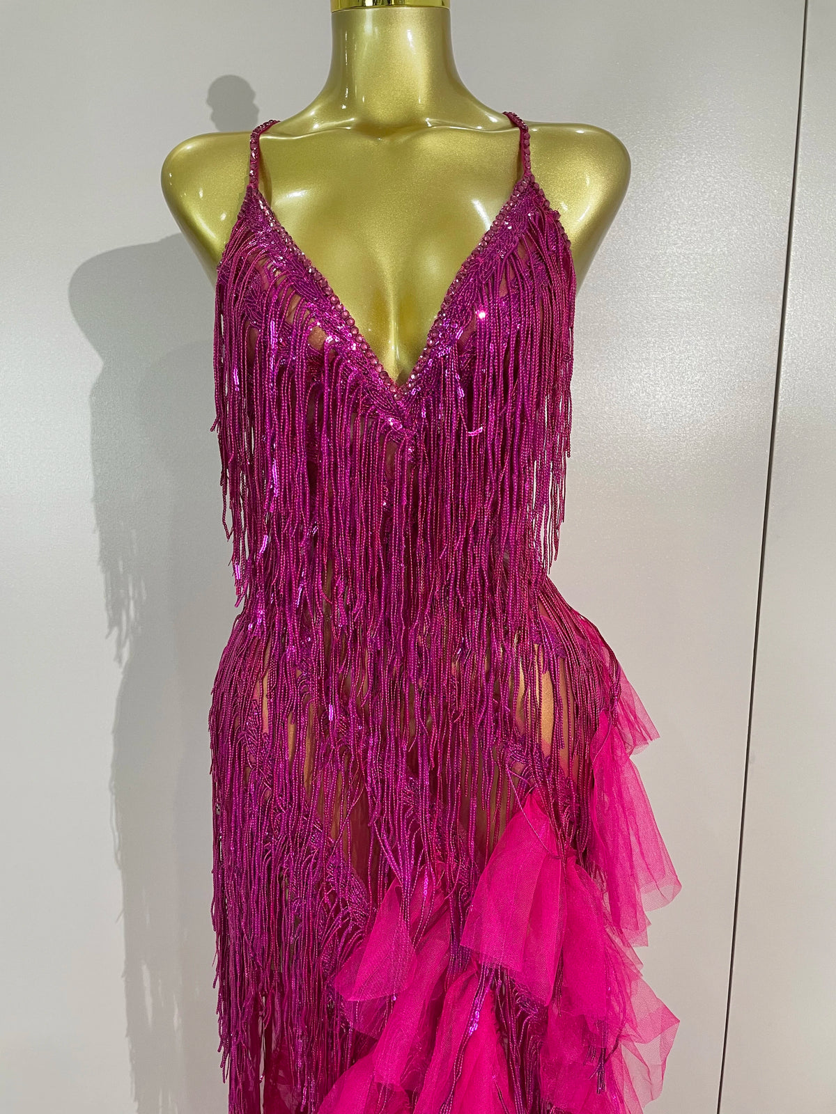Alisa Rhinestone Tassel Sheer Maxi Dress