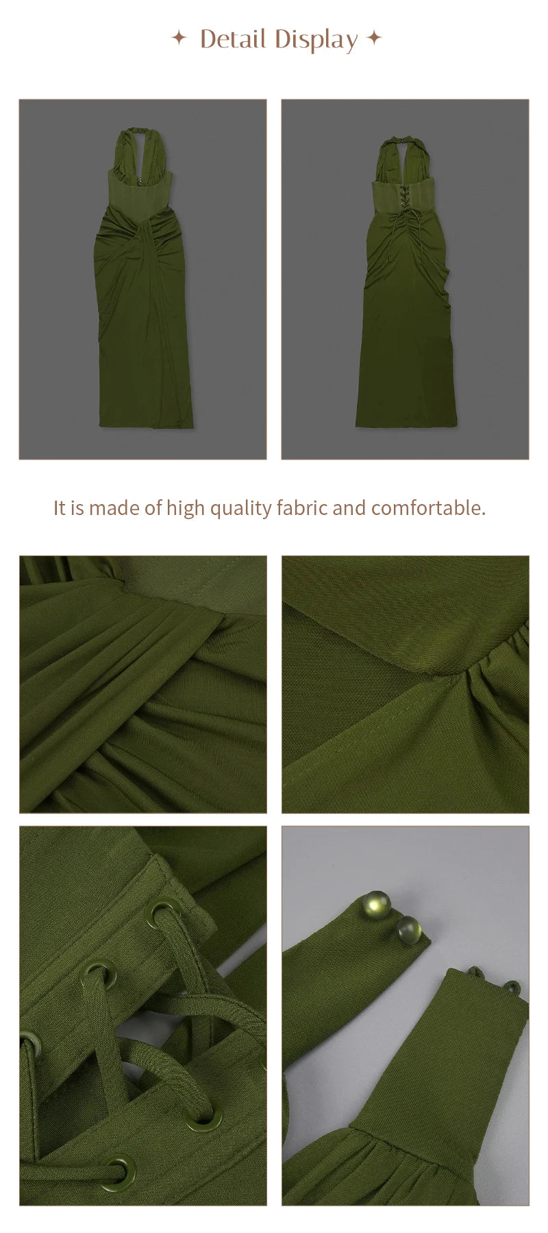 Olive Green Corset Ruched Maxi Dress