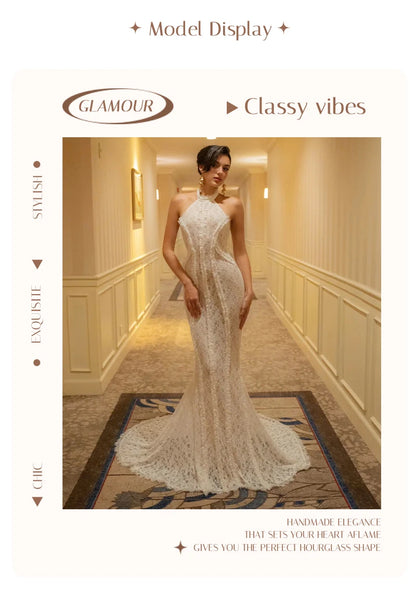 White Lace Mermaid Maxi Dress