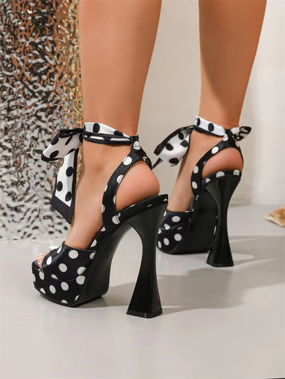 Polka Dots Silk Platform High Heels