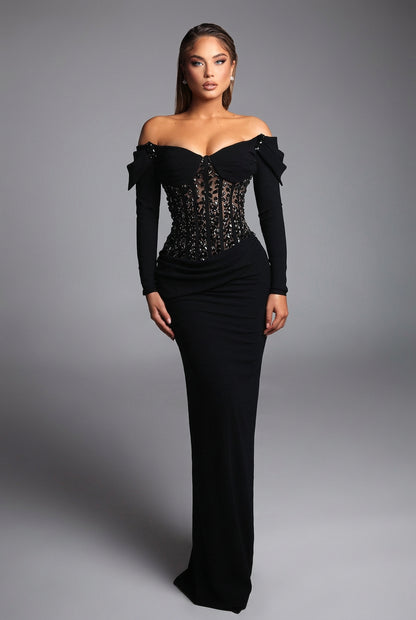 Porsha Satin Sequins Maxi Dress
