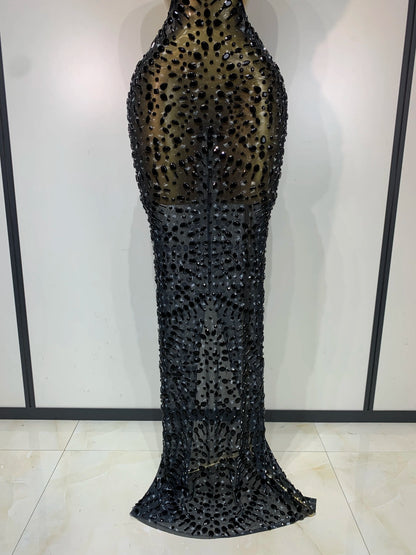 Adelina Rhinestone Backless Maxi Dress