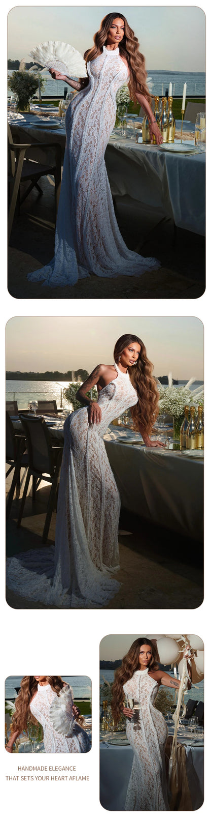 White Lace Mermaid Maxi Dress