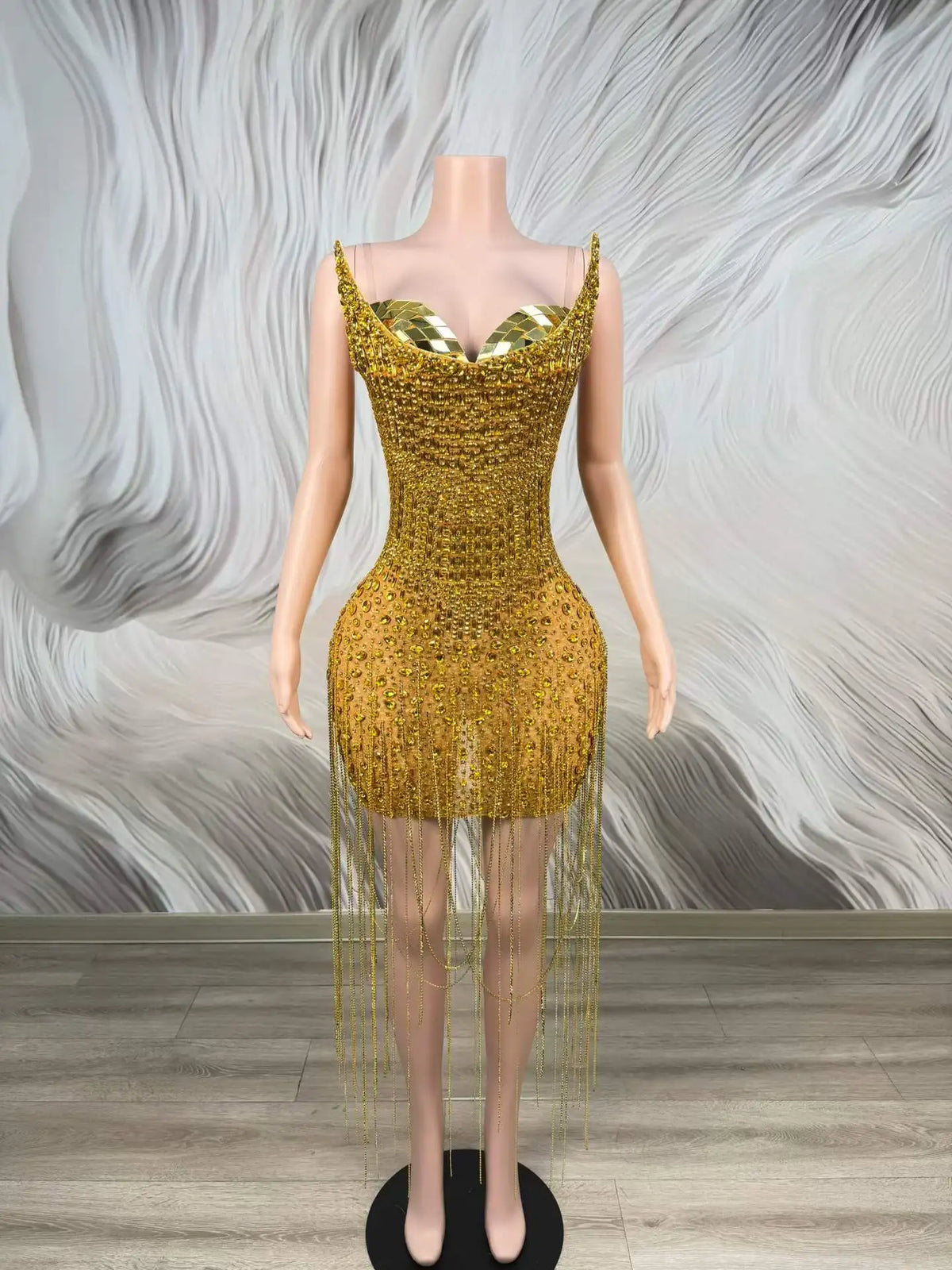 Stephy Gold Rhinestone Dress
