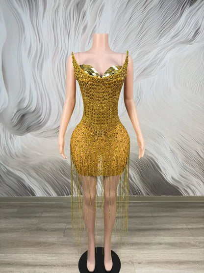 Stephy Gold Rhinestone Dress