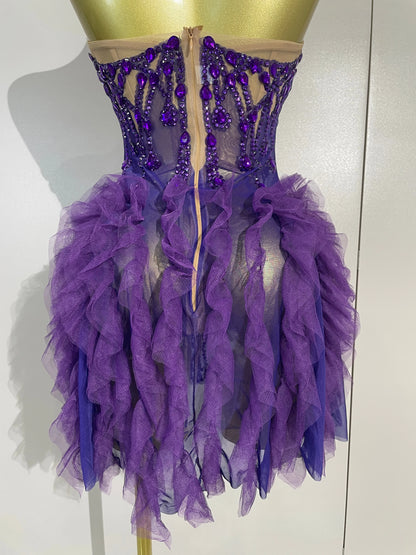 Purple Rain Mesh Ruffled Mini Dress