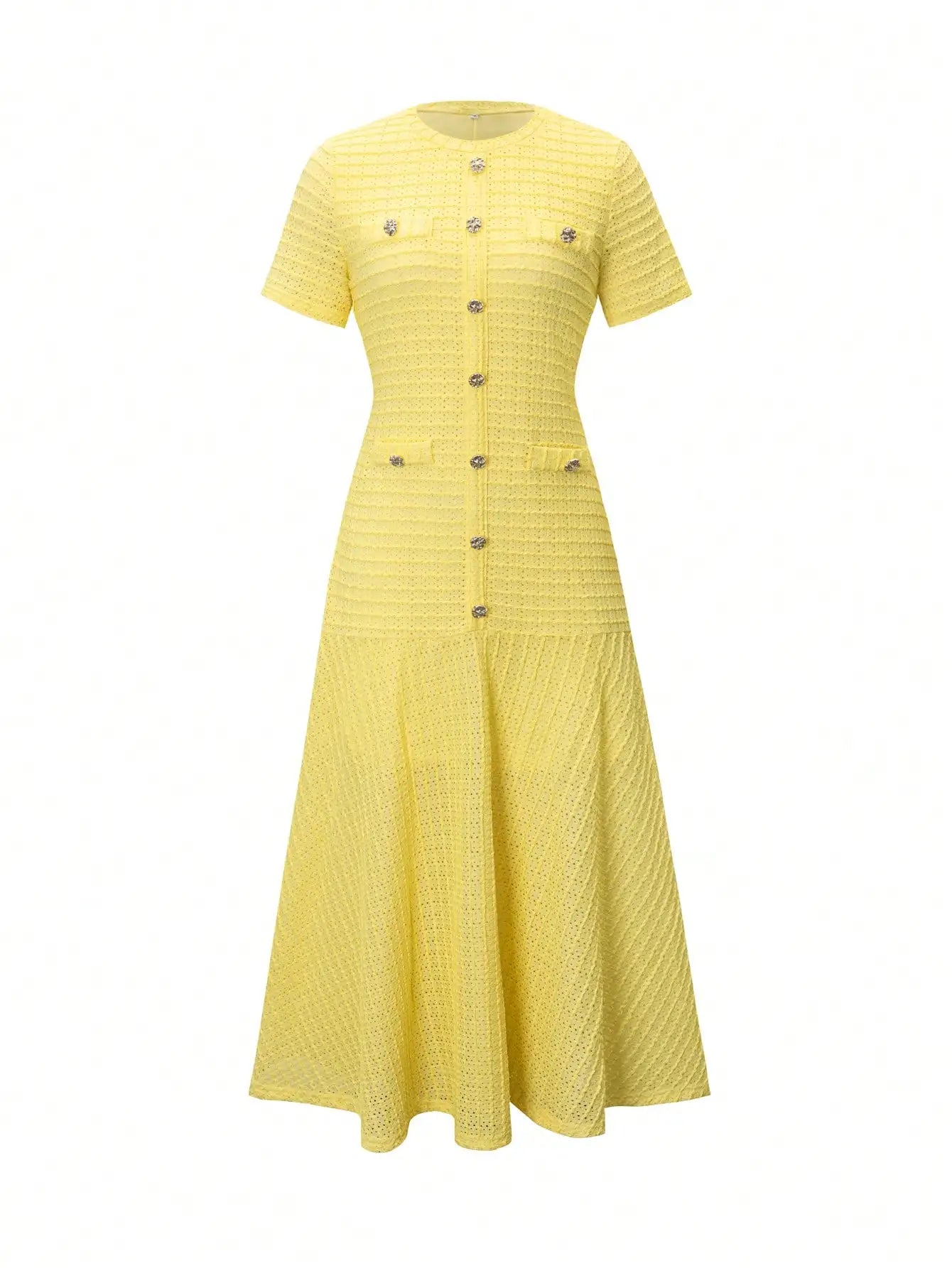 Sun-Drenched Knit Button Midi Dress