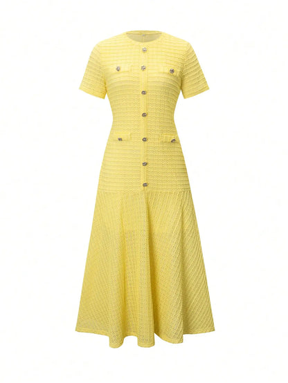 Sun-Drenched Knit Button Midi Dress