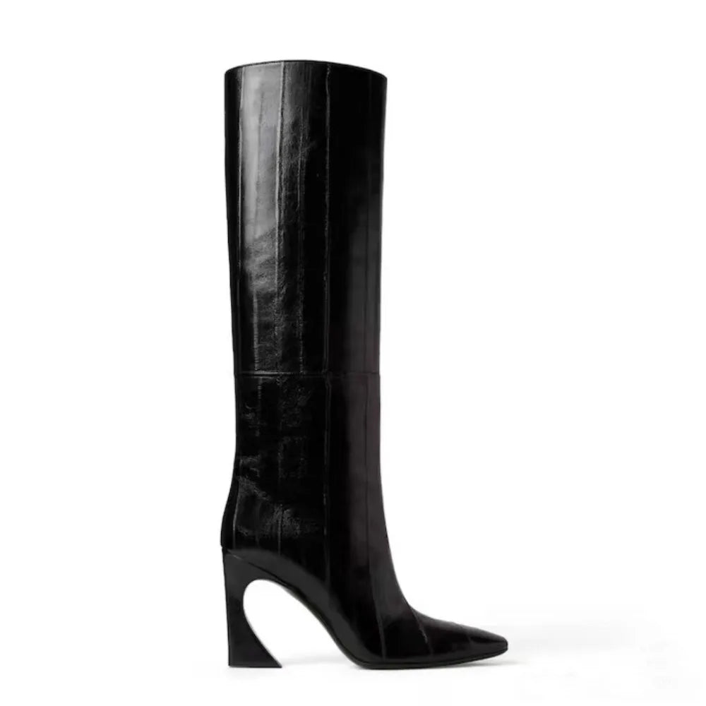 Crocodile Chunky Heel Boots