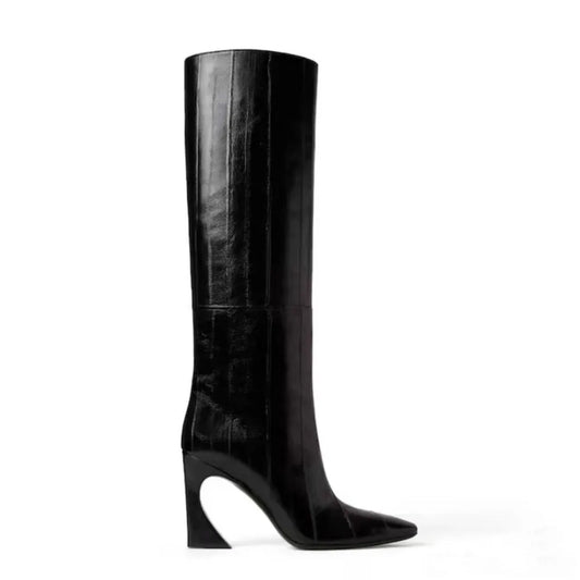 Crocodile Chunky Heel Boots