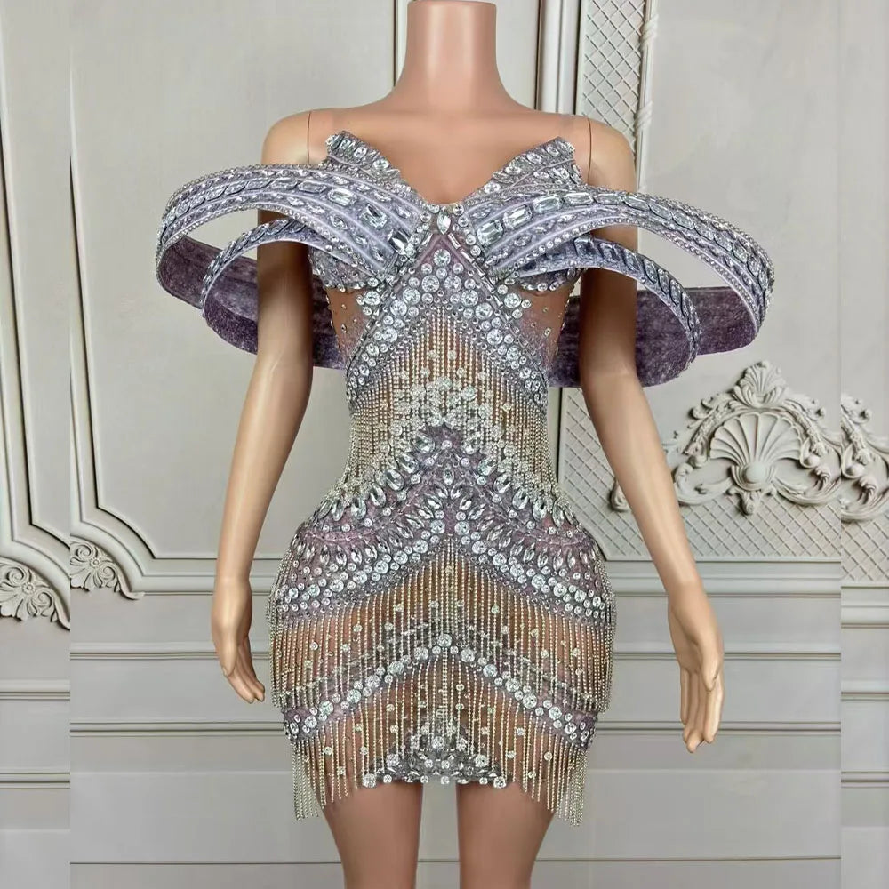 Grandiose Rhinestone Mesh Mini Dress