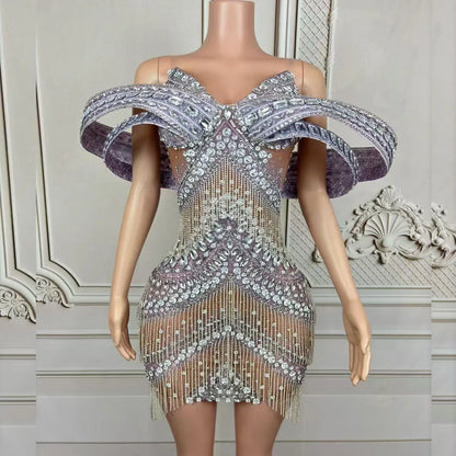 Grandiose Rhinestone Mesh Mini Dress