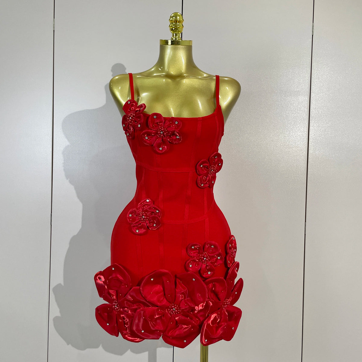 Chic 3D Beaded Flower Bandage Mini Dress
