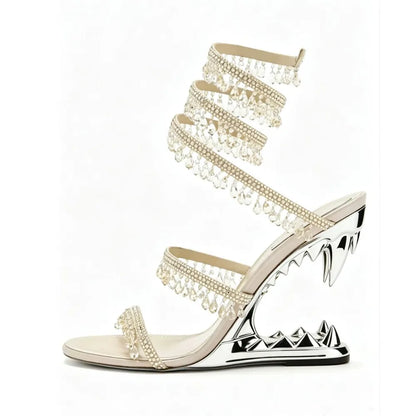Nisha Rhinestone Wedge High Heels