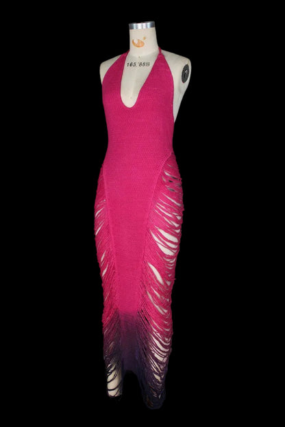 Gradient Crochet Knit Maxi Dress