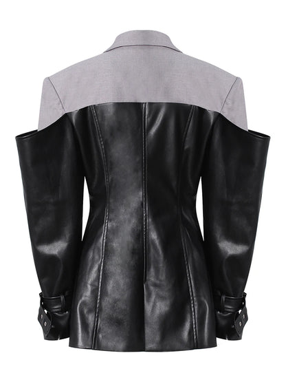 Leather Lapel Sleeve Jacket