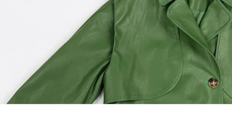 Cool Green Leather Trench Coat