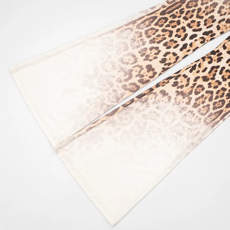 Gradient Leopard Hooded Flared Pants Set