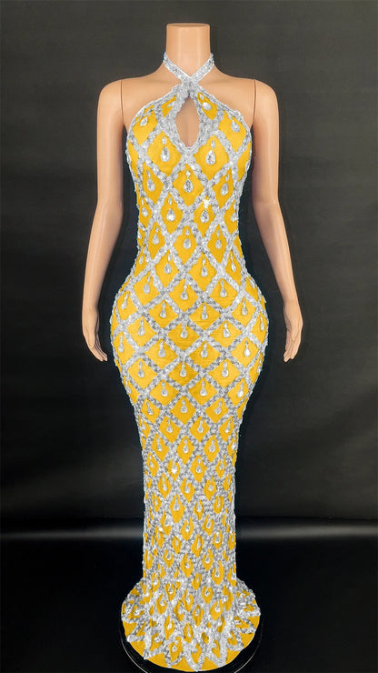 Abi Rhinestone Mesh Maxi Dress