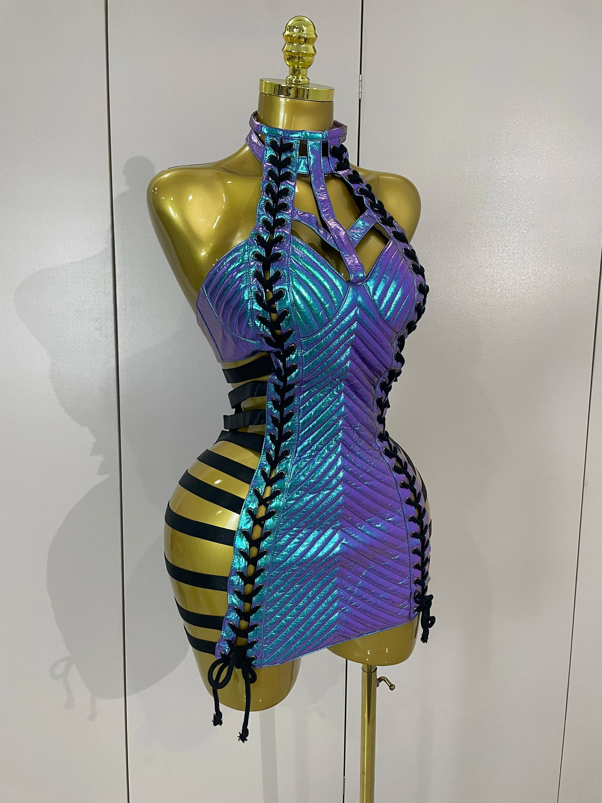 Gothic Leather Bandage Mini Dress
