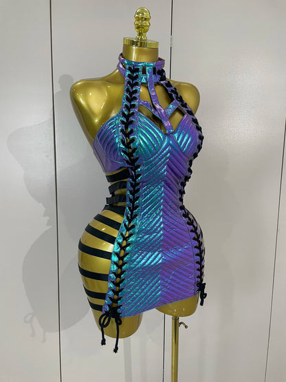 Gothic Leather Bandage Mini Dress