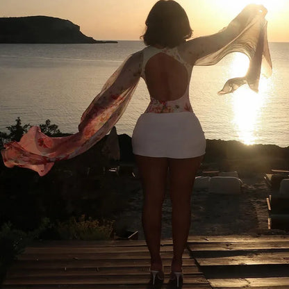 Floral Mesh Cape Sleeve Bodysuit