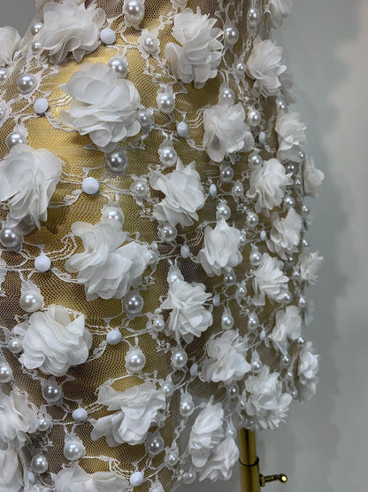 Bloom Pearls Lace Mini Dress