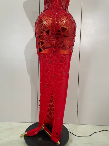 Mirror Sequins Mesh Maxi Dress