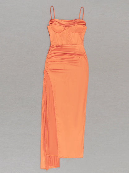 Orange Satin Maxi Dress