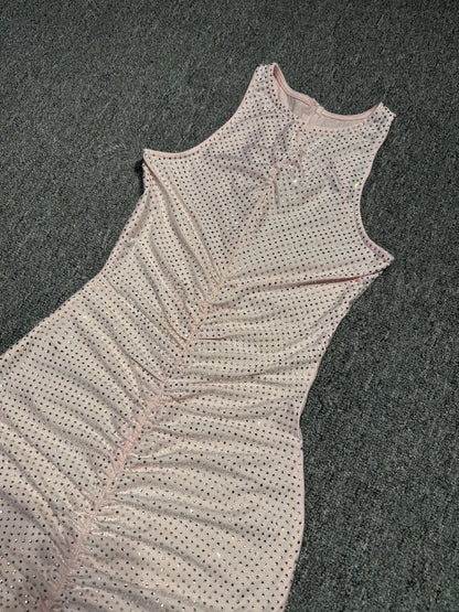 Pink Embellished Ruched Maxi Dress