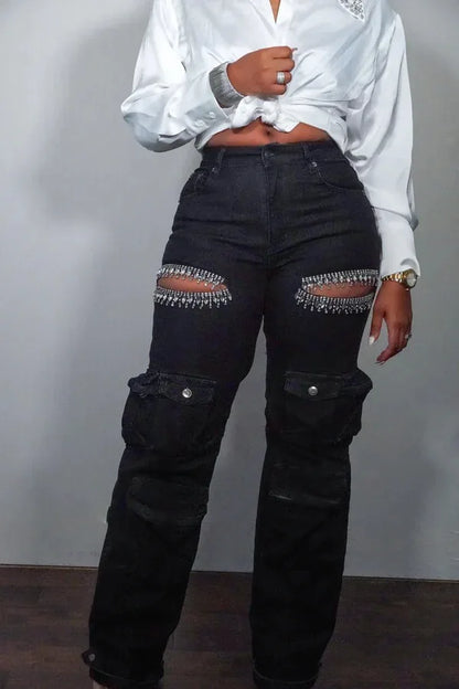 Cutout Diamonds Multi Pockets Jeans